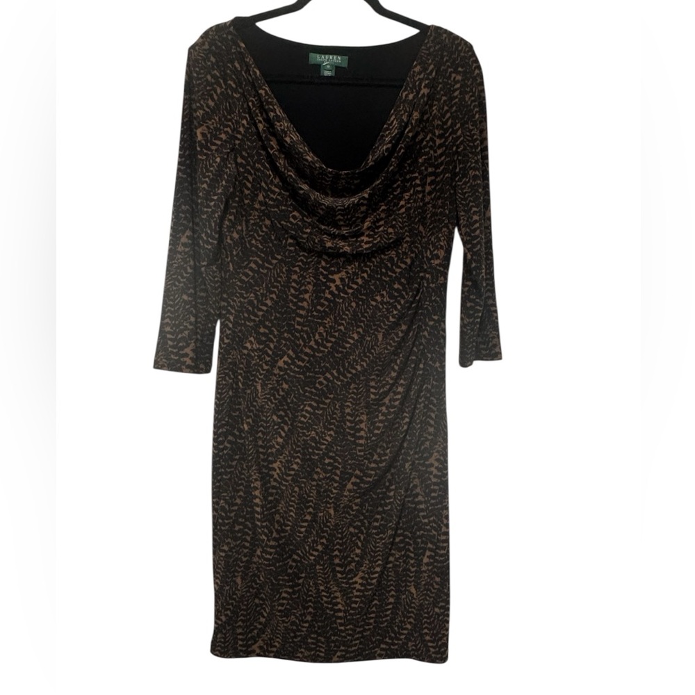Lauren Ralph Lauren Green Label Cowl Neck Dress Black Brown Size 12